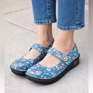 Alegria Paloma Blue Floral Mary Jane Comfort Shoes | Leather Size 41 (US 10.5–11